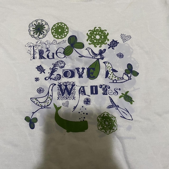 White Graphic T-Shirt with Green and Blue Design - Picture 3 of 3